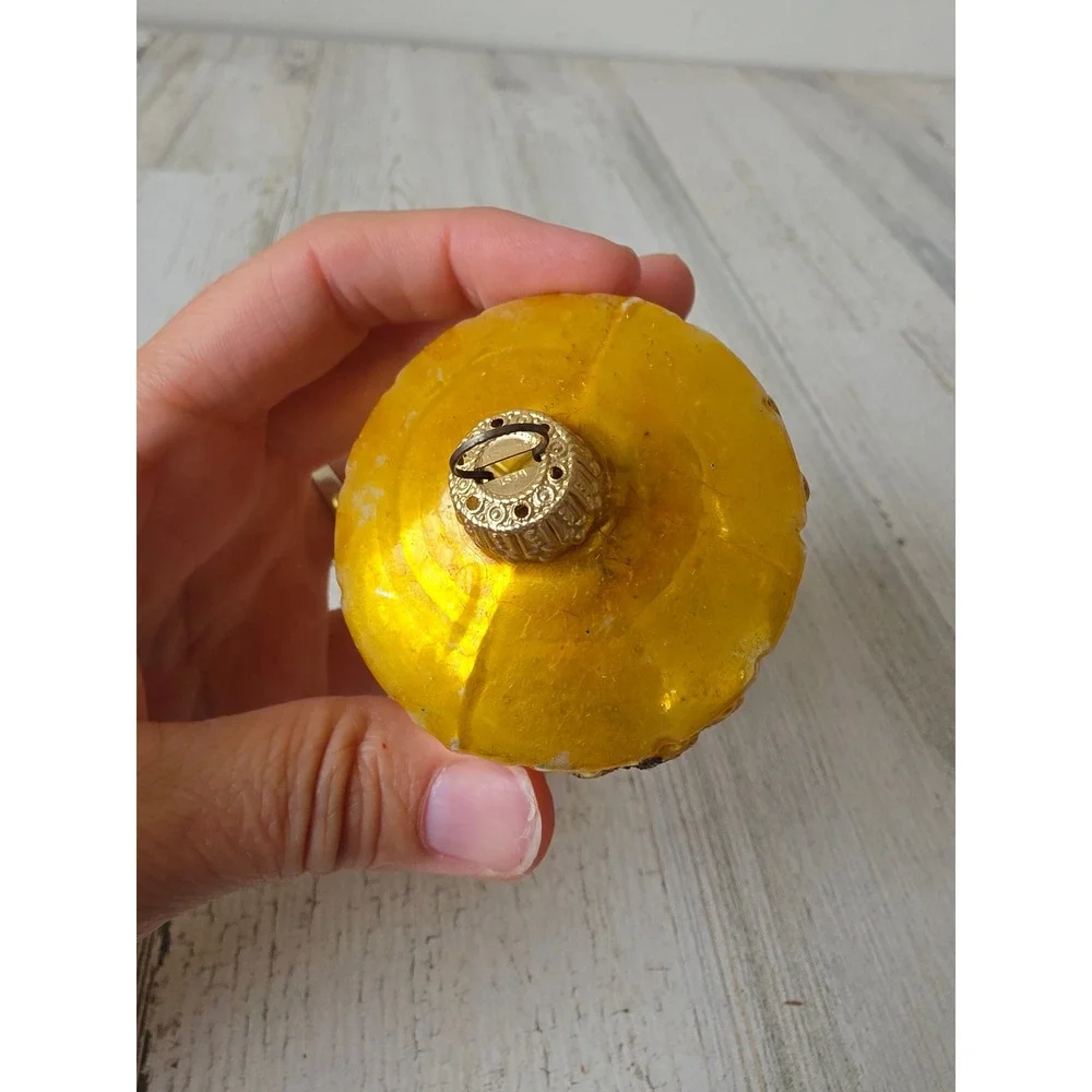 Antique west Germany ribbon bow yellow Glass Mercury ornament vintage Xmas tree